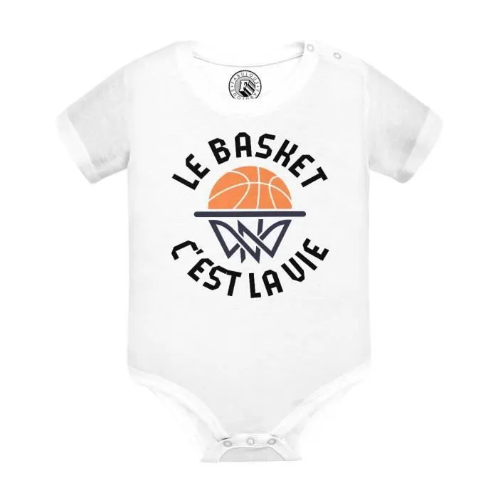 Body Bébé Manche Courte Blanc Le Basket c'est la Vie Sport Basketball Ballon