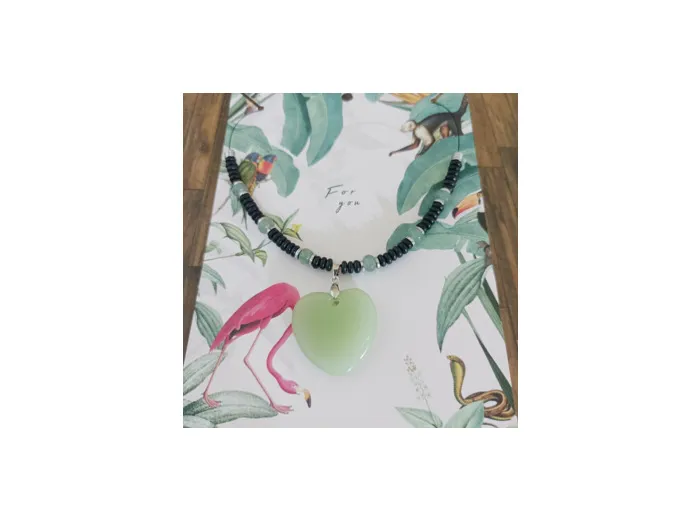 Collier Jade/aventurine/hématite/noir cœur