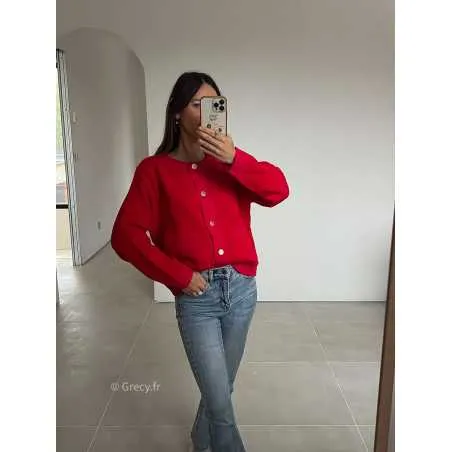Gilet rouge manches longues poches