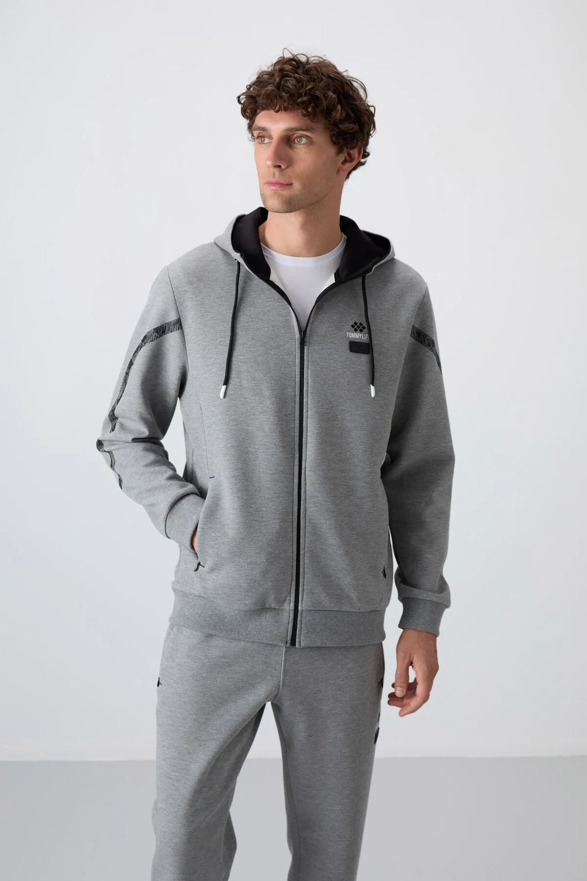 indigo pamuklu kalin yumuak dokulu comfort fit baskili erkek eofman takim - 85236