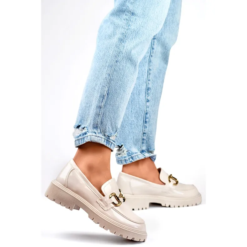 Mocassins femme beige verni