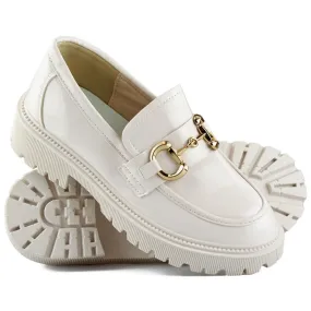 Mocassins femme beige verni