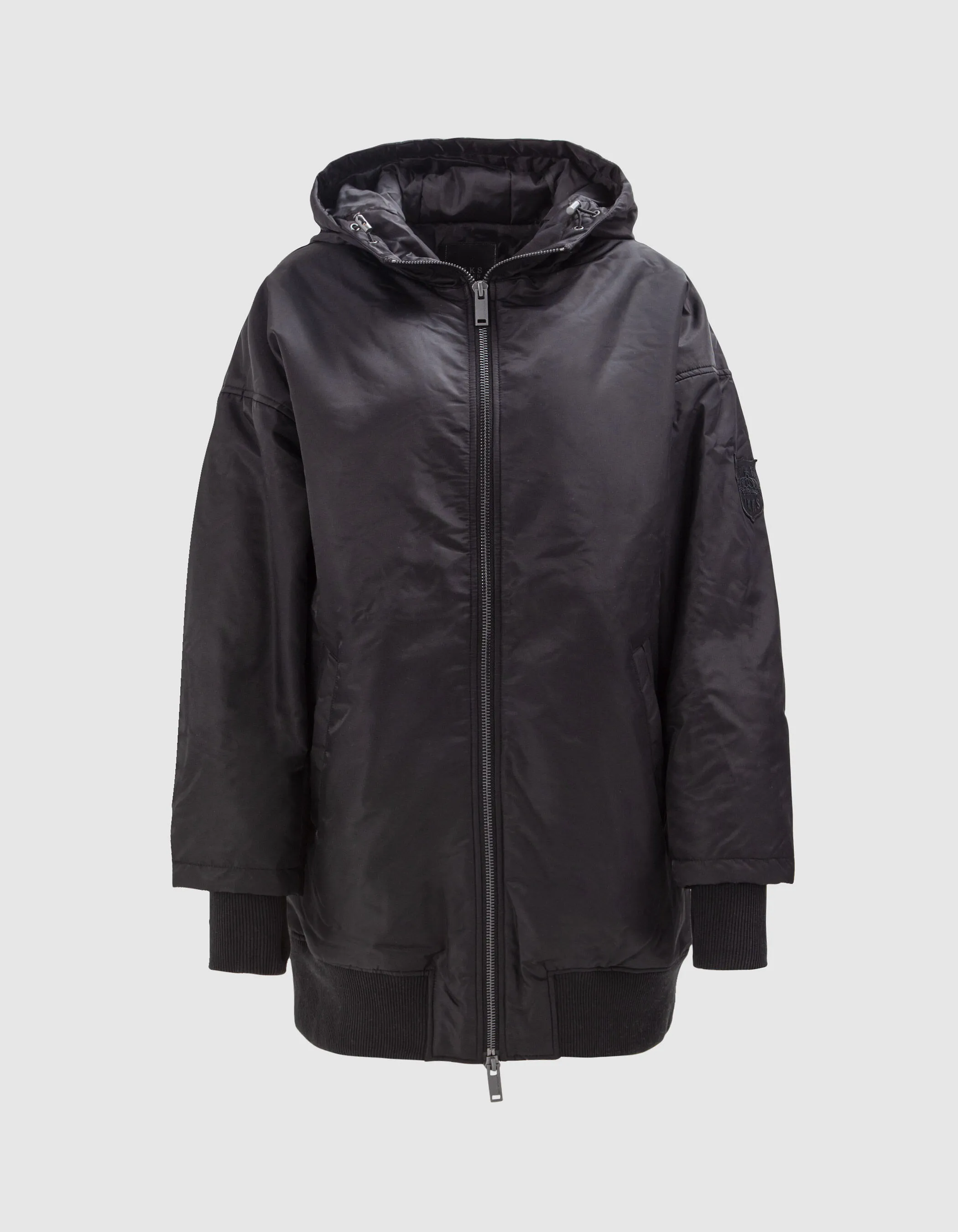 Parka noire mi-longue esprit bomber Femme