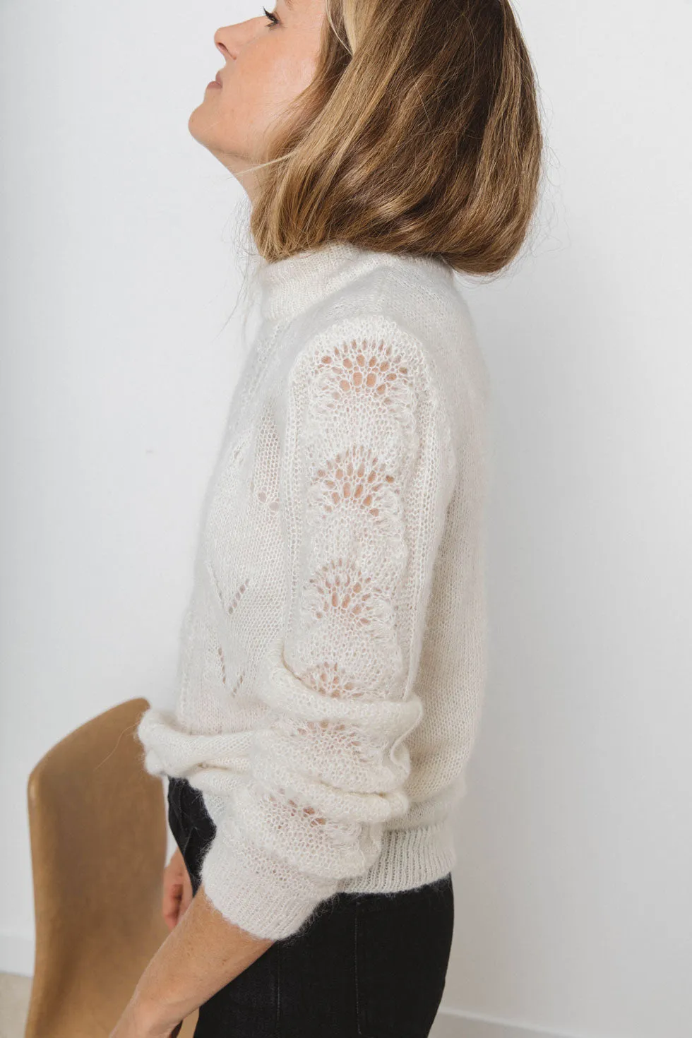 Pull Colombe écru en mohair et alpaga