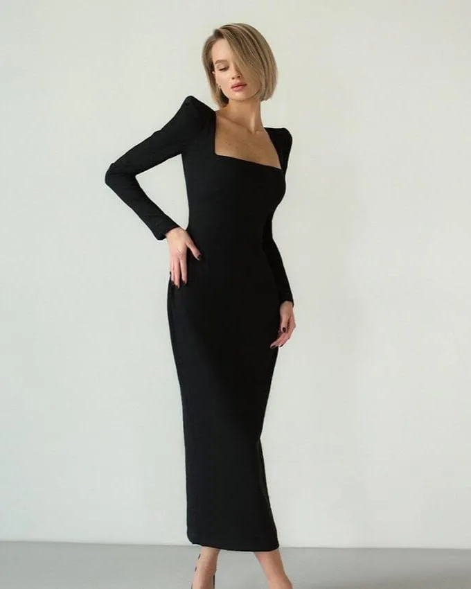 Robe Noire Chic Mi Longue - Alma