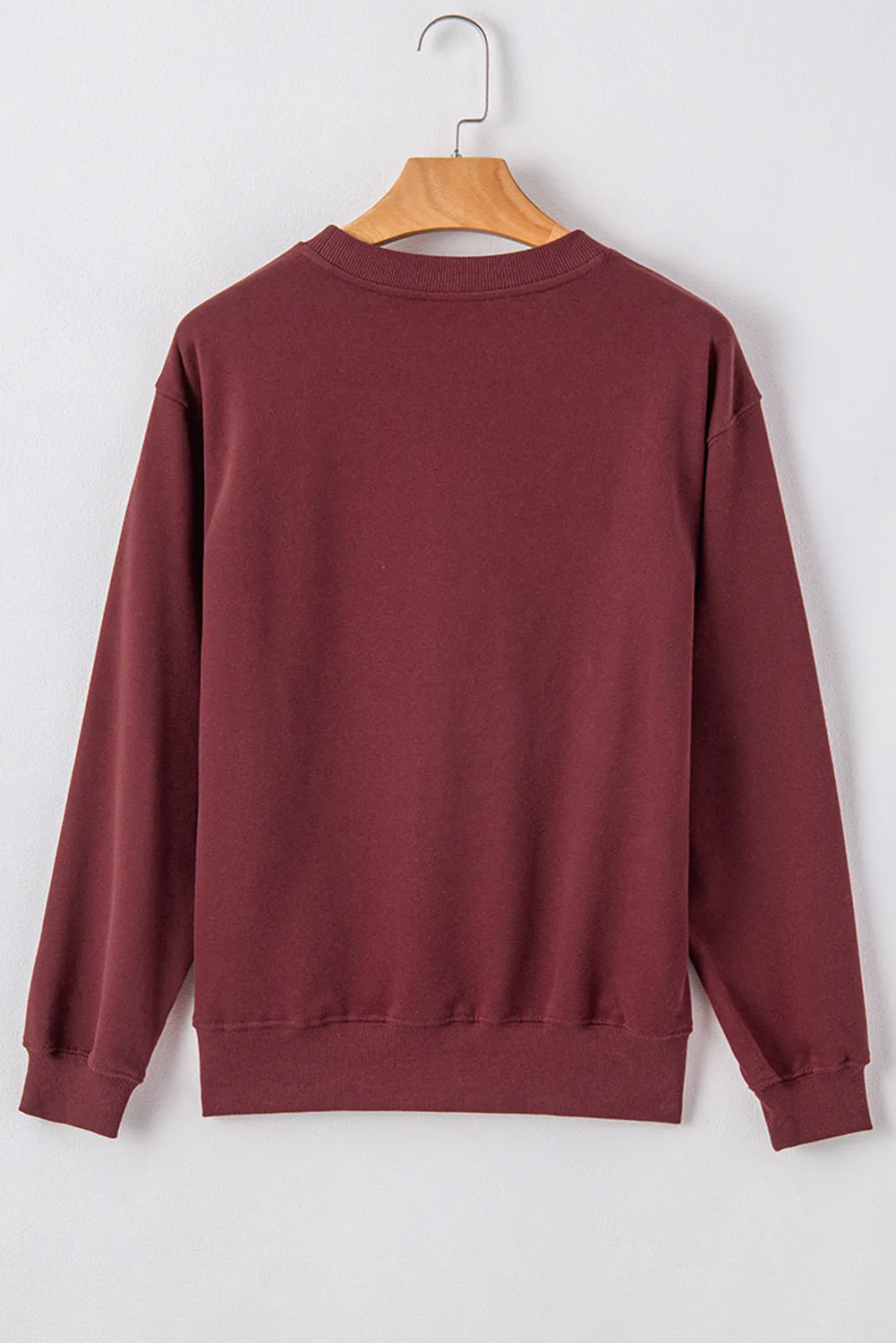 Sweat-shirt bordeaux uni à épaules tombantes et col rond