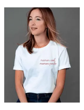 T-shirt femme brodé Maman cool/Maman poule