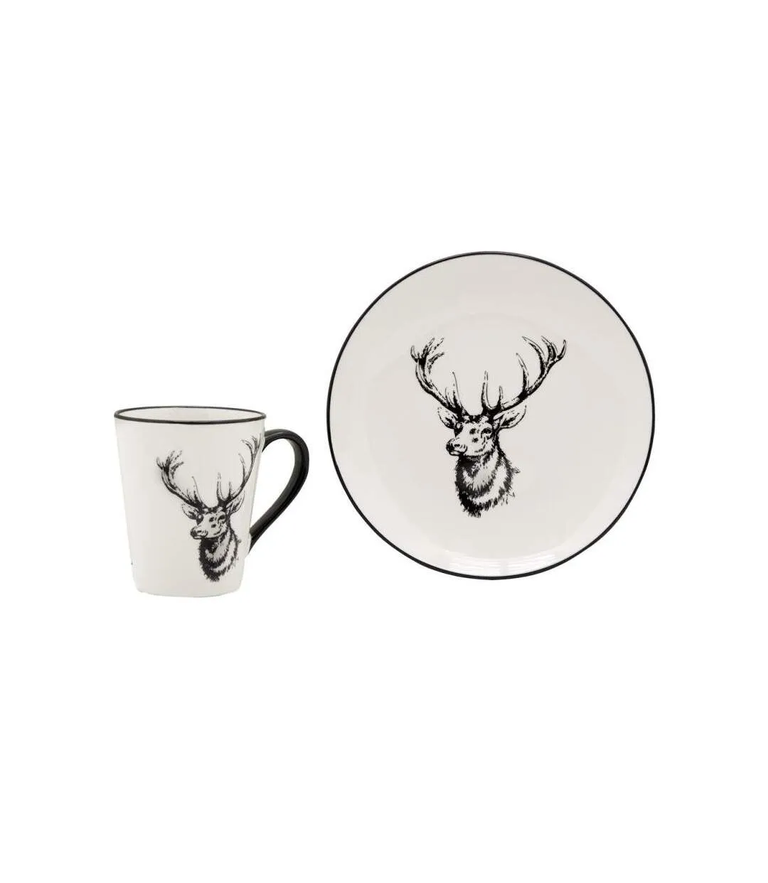 Vaisselle Cerf en porcelaine blanche et noire (lot de 6) Tasse