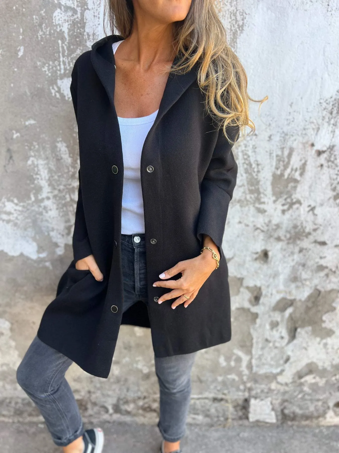 Veste Boutonnée avec Capuche pour Femmes