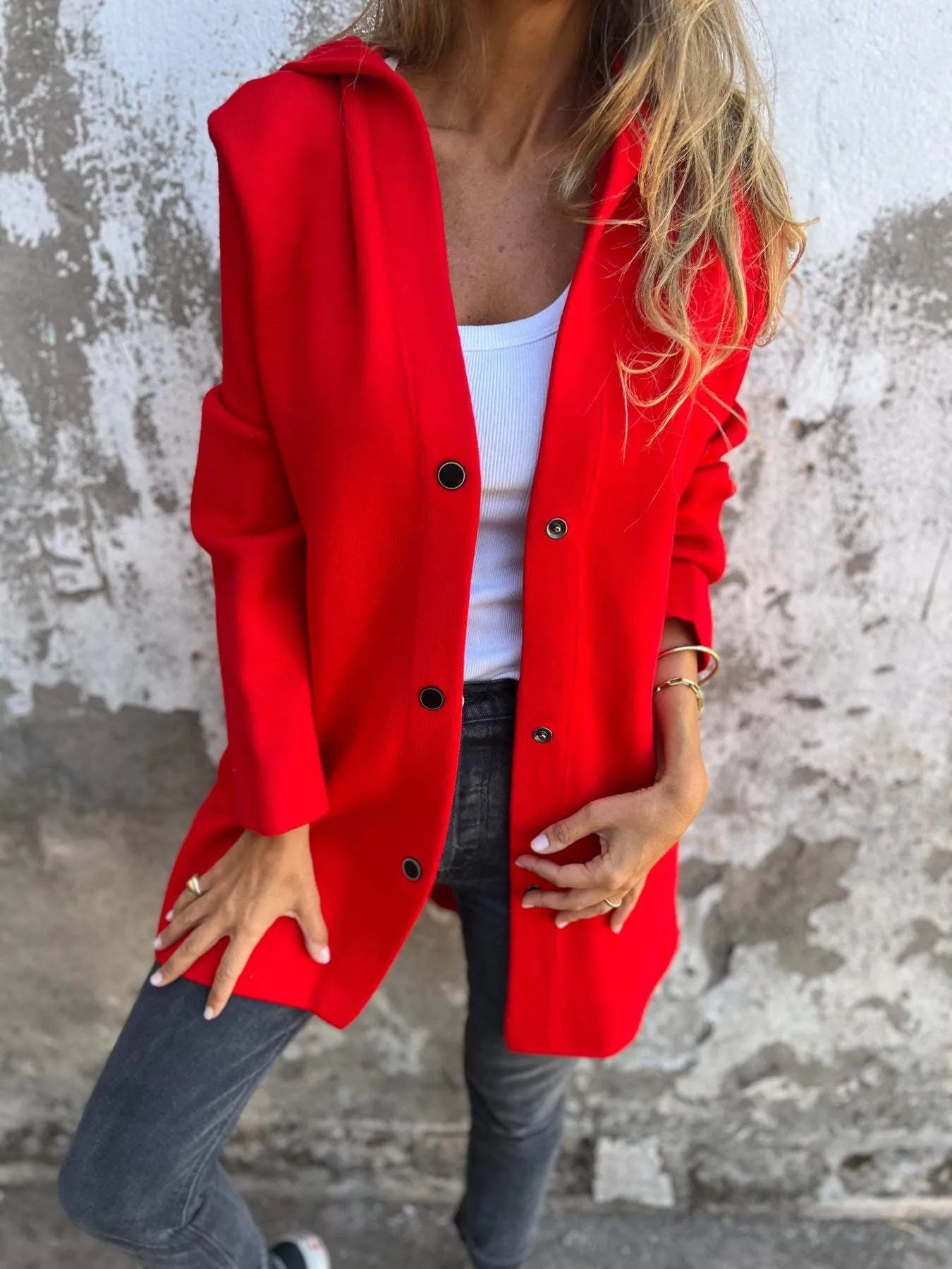 Veste Boutonnée avec Capuche pour Femmes